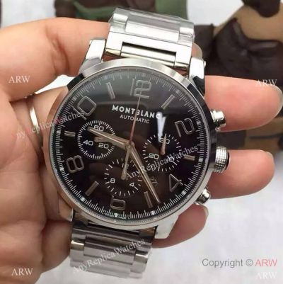 Swiss Grade Replica Montblanc Timewalker Chronograph Watch SS Black Dial